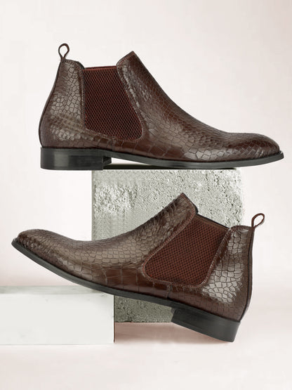 Genuine Leather Croco Chelsea  Boots | Cherry