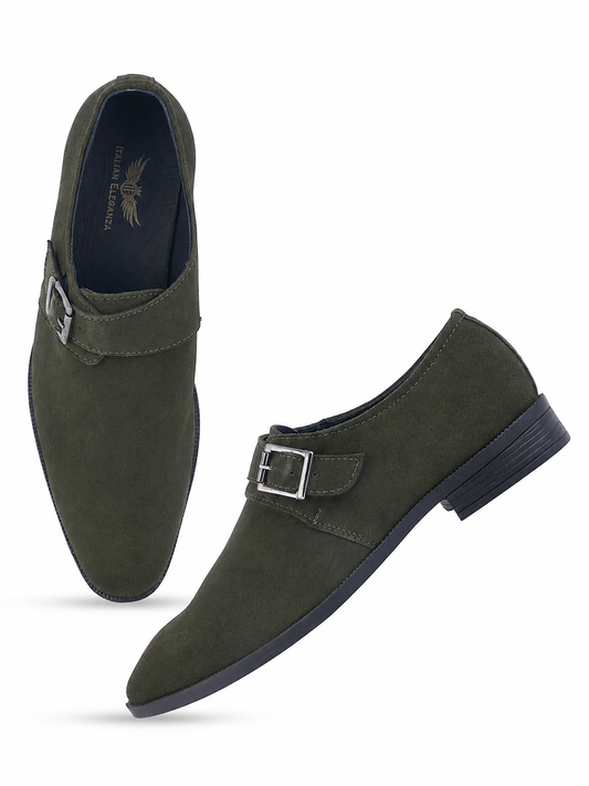 Stylish Genuine Suede Leather Solid Monkstrap for Men | Green