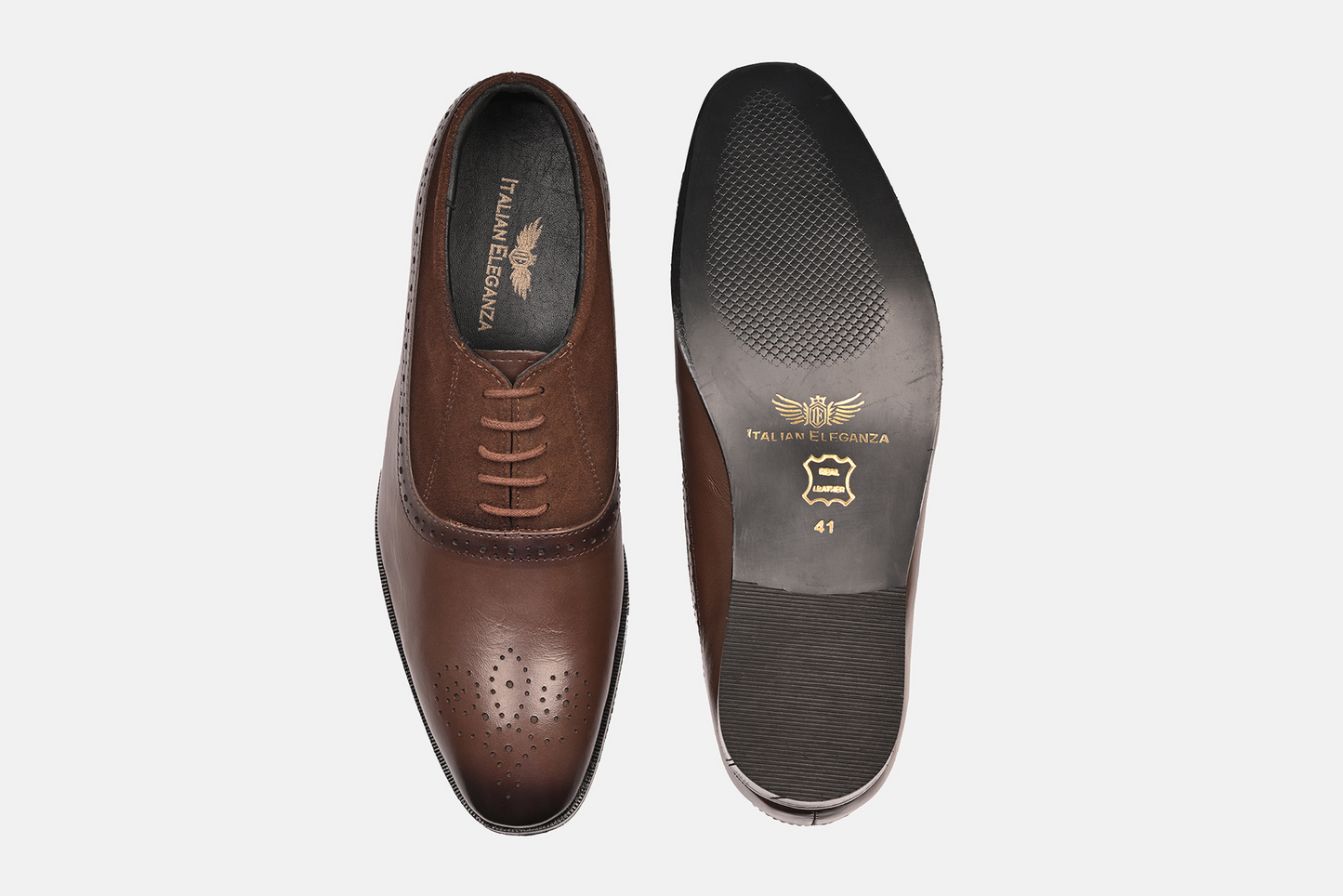 Stylish Leather Brogues Oxford Laceup Shoes | Brown