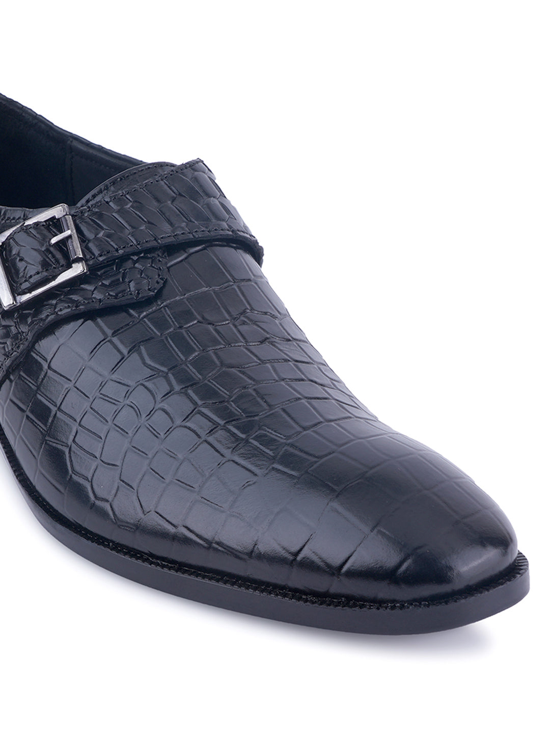 Attractive Genuine Leather Textured Monkstrap for Men | Black