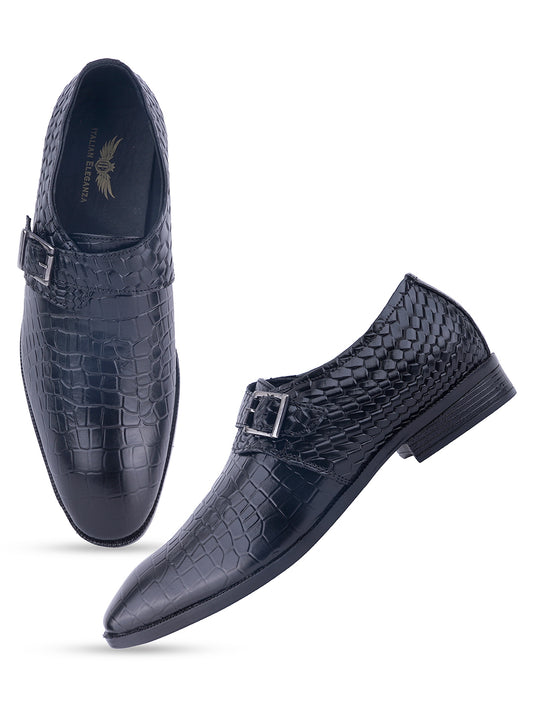 Attractive Genuine Leather Textured Monkstrap for Men | Black