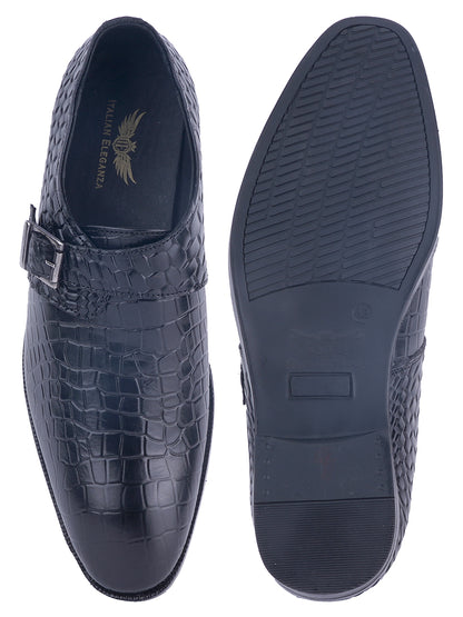 Attractive Genuine Leather Textured Monkstrap for Men | Black