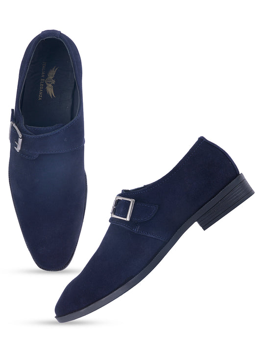 Stylish Genuine Suede Leather Solid Monkstrap for Men | Blue