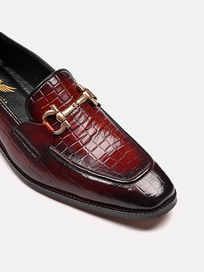 Attractive Croco Horsebit Leather Loafers | Cherry