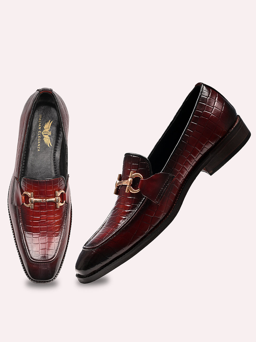 Attractive Croco Horsebit Leather Loafers | Cherry