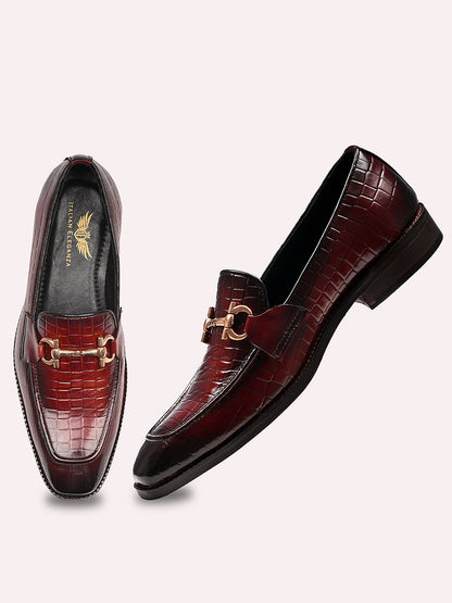 Attractive Croco Horsebit Leather Loafers | Cherry
