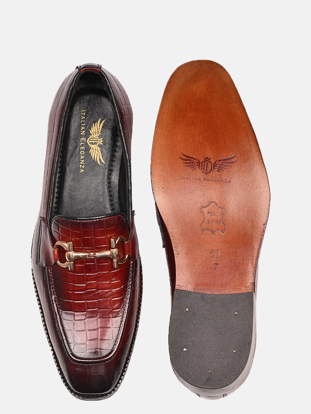 Attractive Croco Horsebit Leather Loafers | Cherry