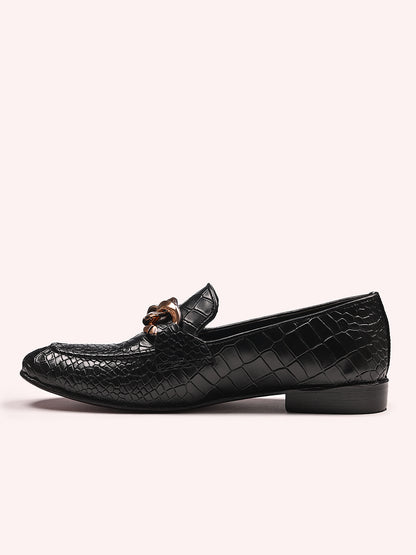 Attractive Croco Designer Leather Loafers | Black