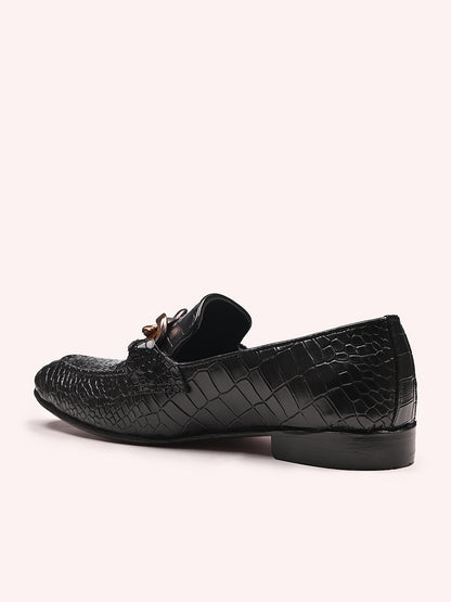 Attractive Croco Designer Leather Loafers | Black