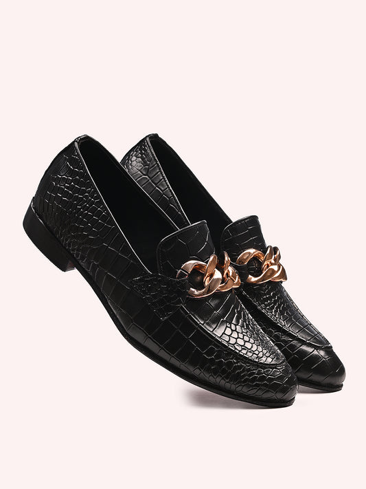 Attractive Croco Designer Leather Loafers | Black
