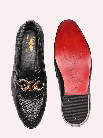Attractive Croco Designer Leather Loafers | Black