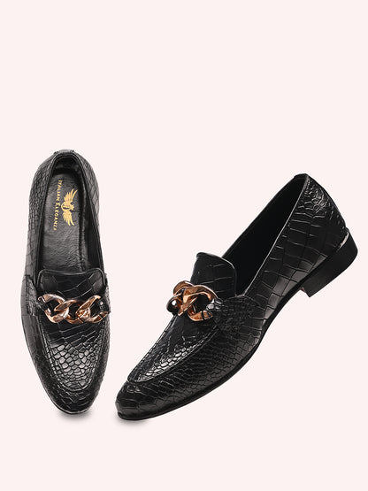 Attractive Croco Designer Leather Loafers | Black