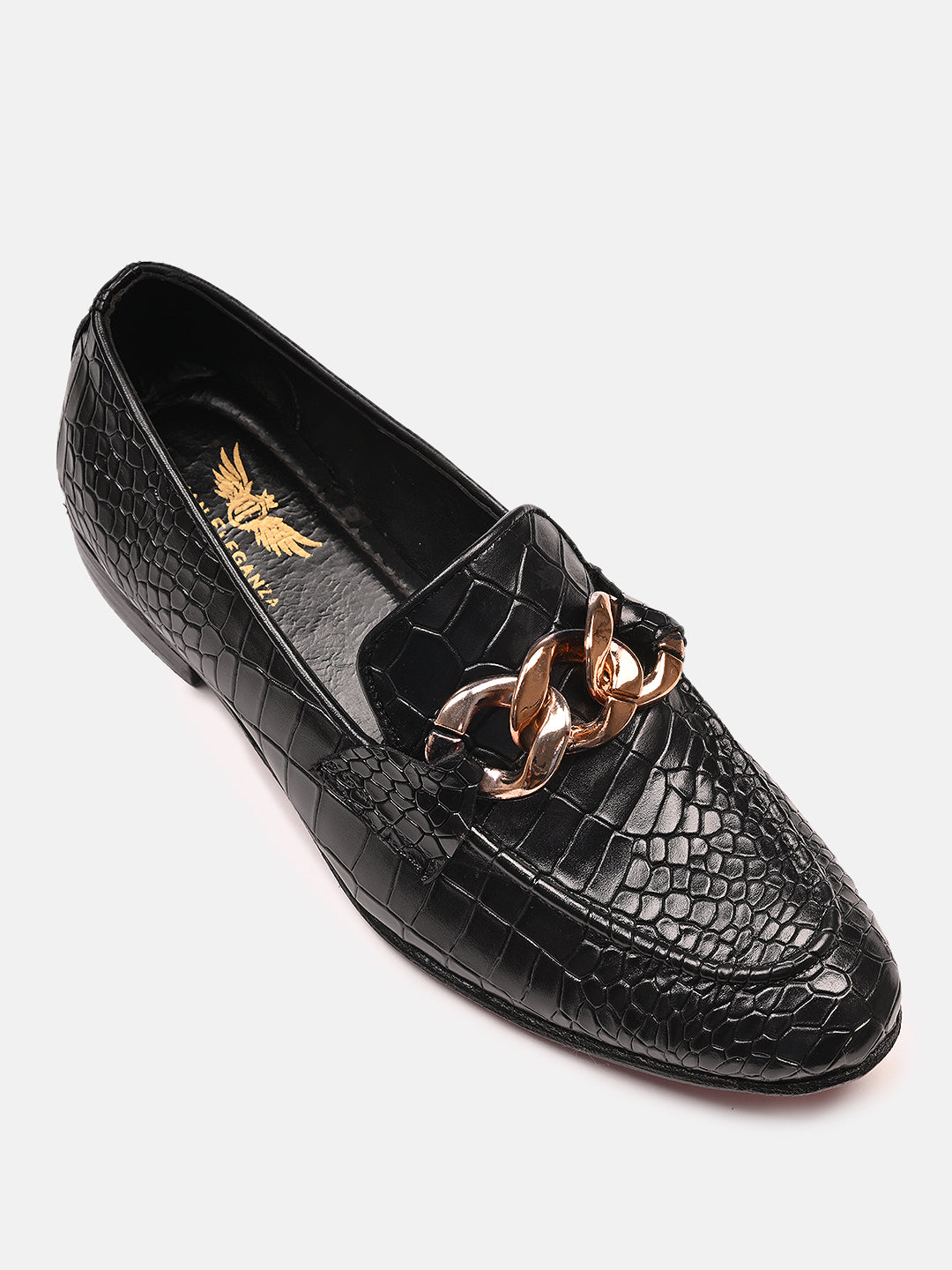Attractive Croco Designer Leather Loafers | Black