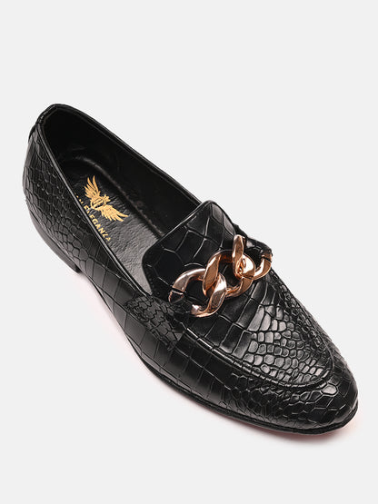 Attractive Croco Designer Leather Loafers | Black