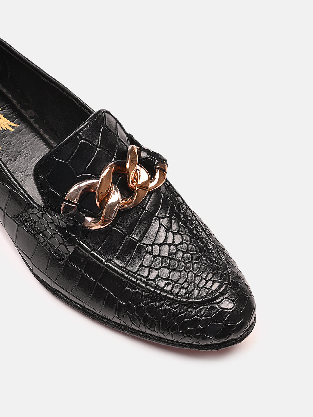 Attractive Croco Designer Leather Loafers | Black