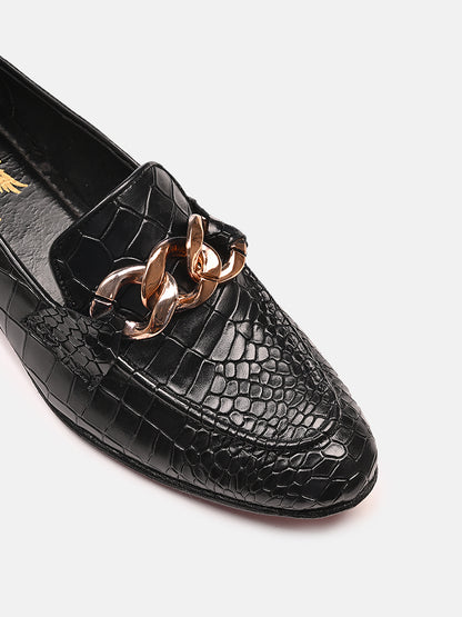 Attractive Croco Designer Leather Loafers | Black