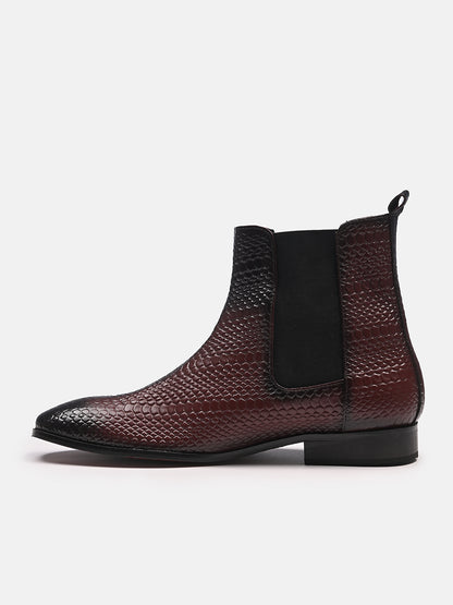 Attractive Snake Print Leather Chelsea Boots | Cherry