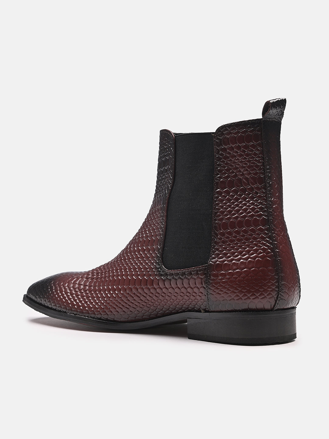 Attractive Snake Print Leather Chelsea Boots | Cherry