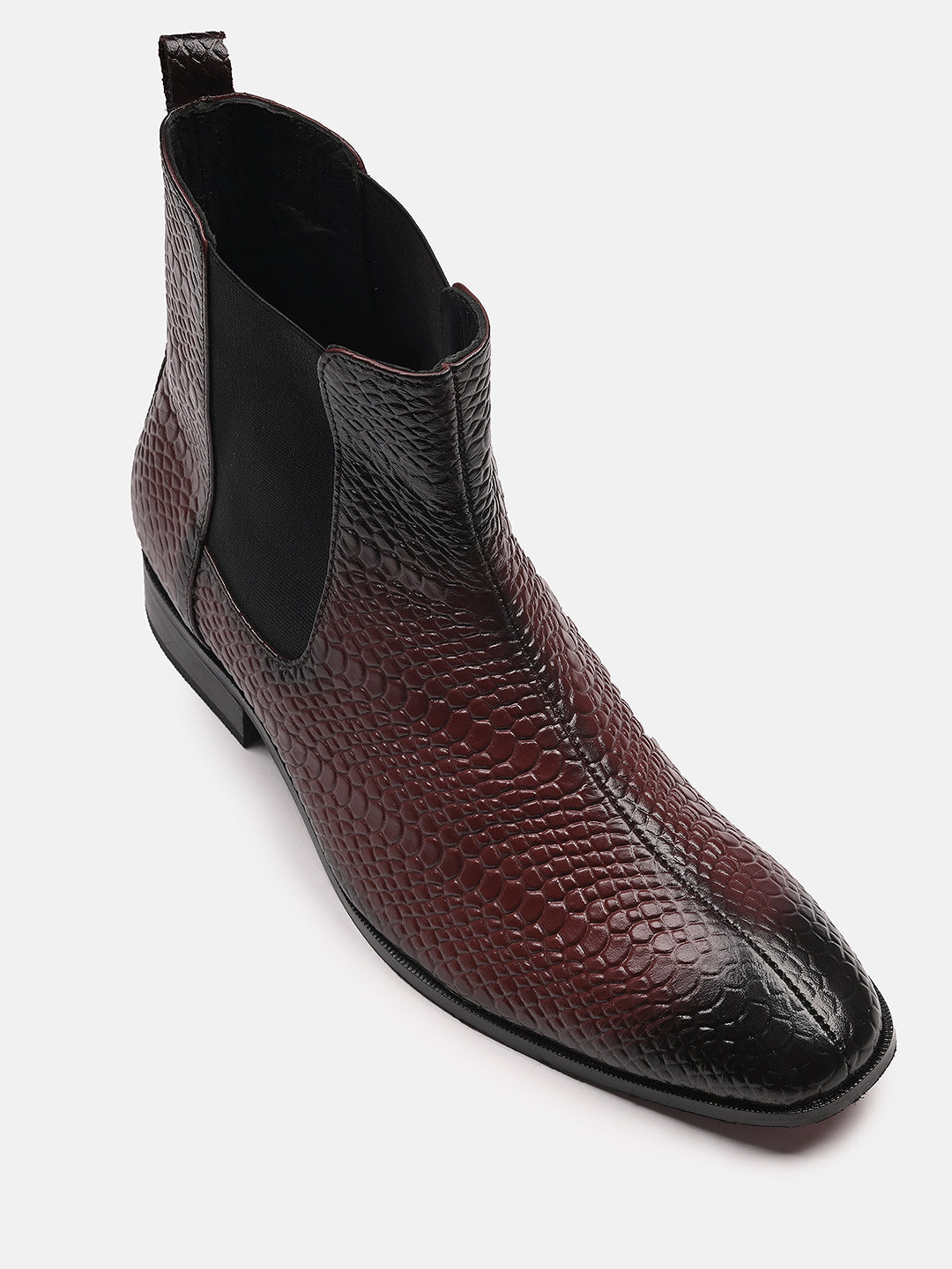 Attractive Snake Print Leather Chelsea Boots | Cherry