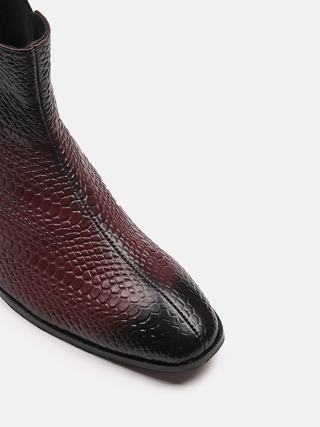 Attractive Snake Print Leather Chelsea Boots | Cherry