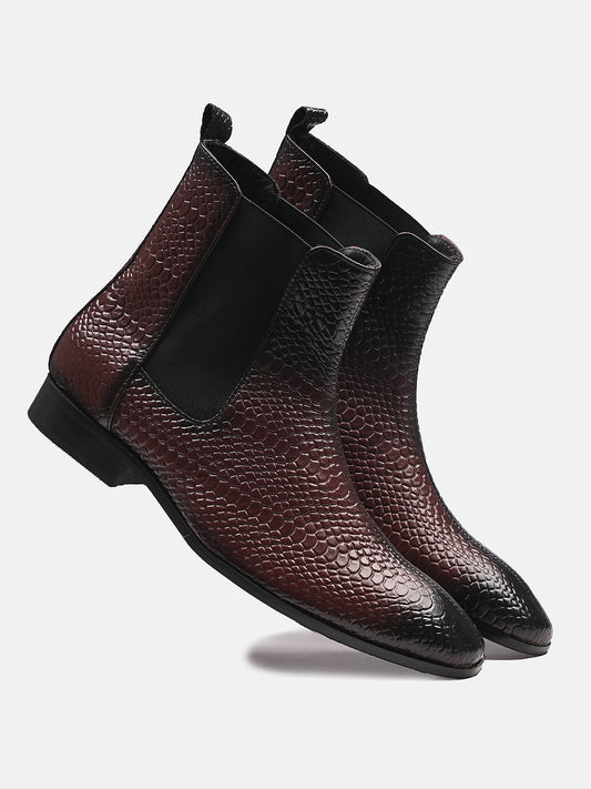 Attractive Snake Print Leather Chelsea Boots | Cherry