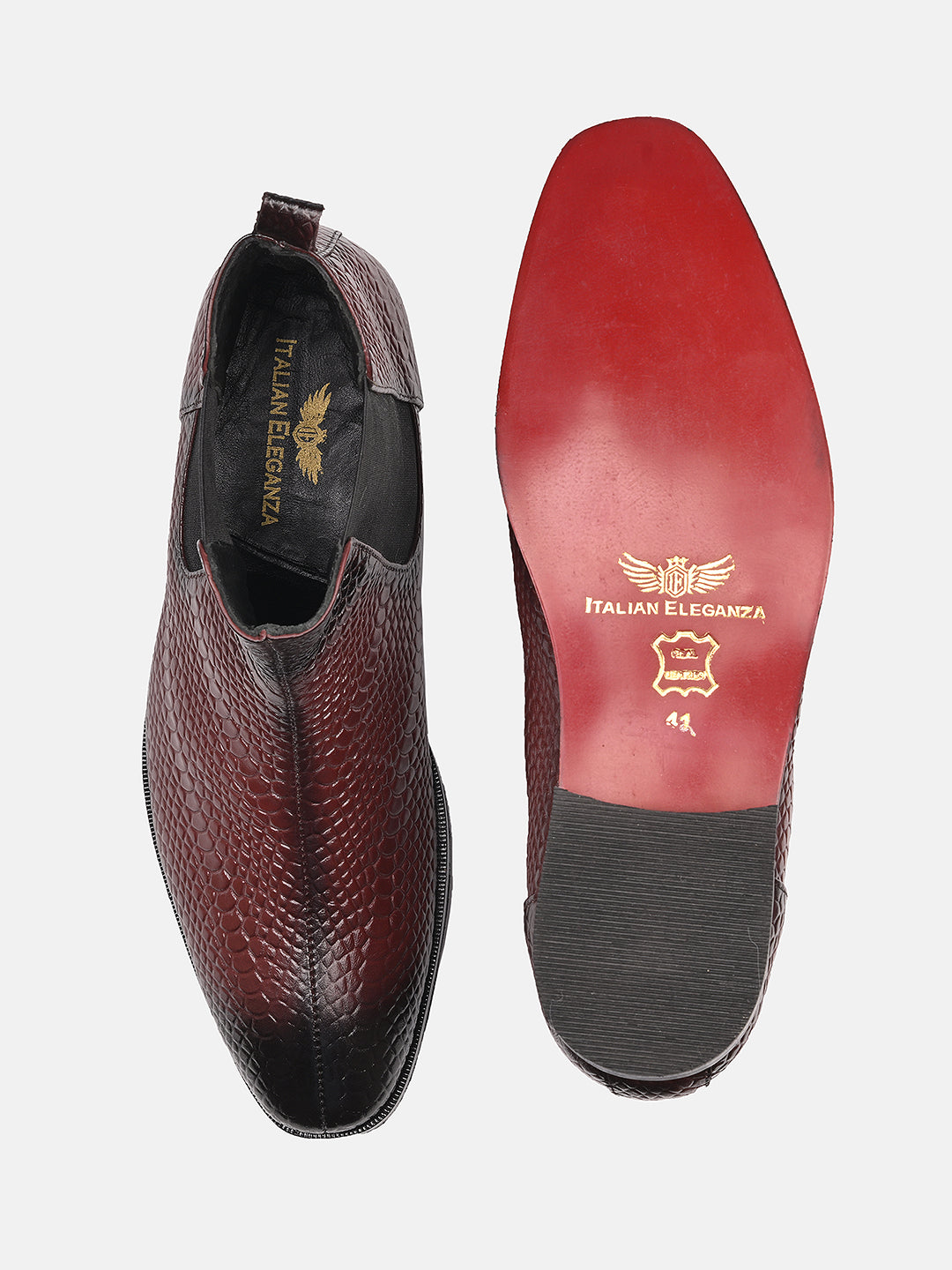 Attractive Snake Print Leather Chelsea Boots | Cherry