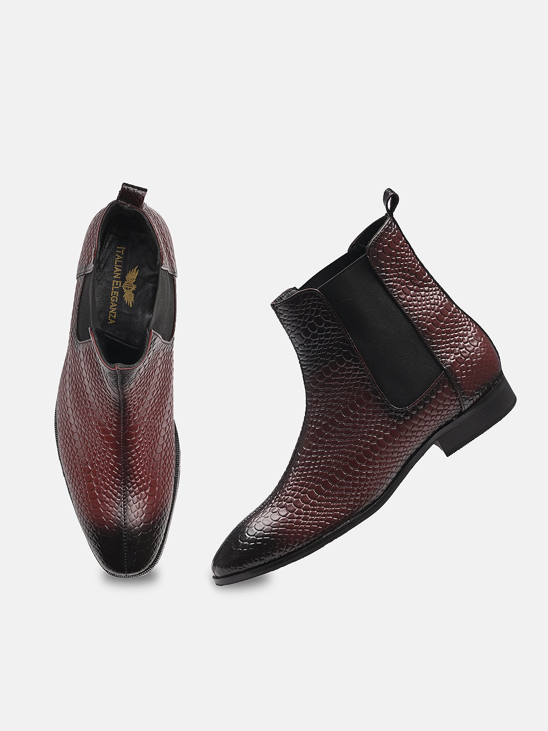 Attractive Snake Print Leather Chelsea Boots | Cherry