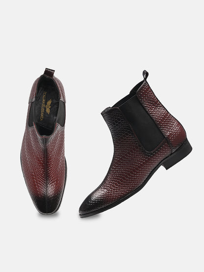 Attractive Snake Print Leather Chelsea Boots | Cherry