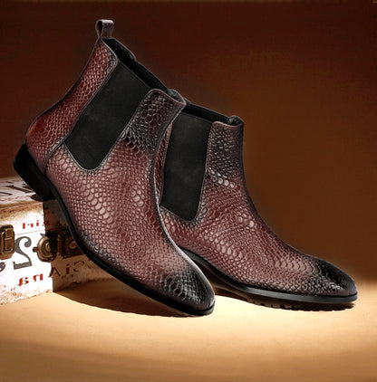 Attractive Snake Print Leather Chelsea Boots | Cherry