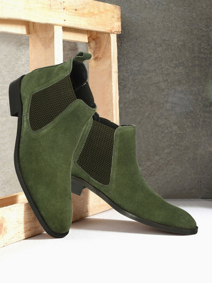 Genuine Suede Leather Chelsea Boots Green