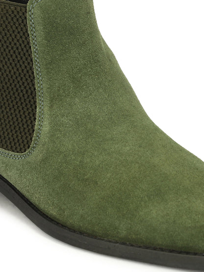 Genuine Suede Leather Chelsea Boots Green