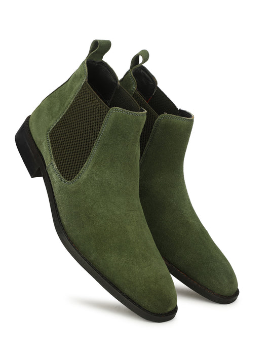 Genuine Suede Leather Chelsea Boots Green