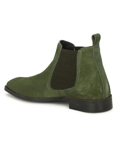 Genuine Suede Leather Chelsea Boots Green