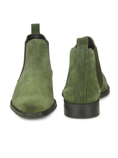 Genuine Suede Leather Chelsea Boots Green