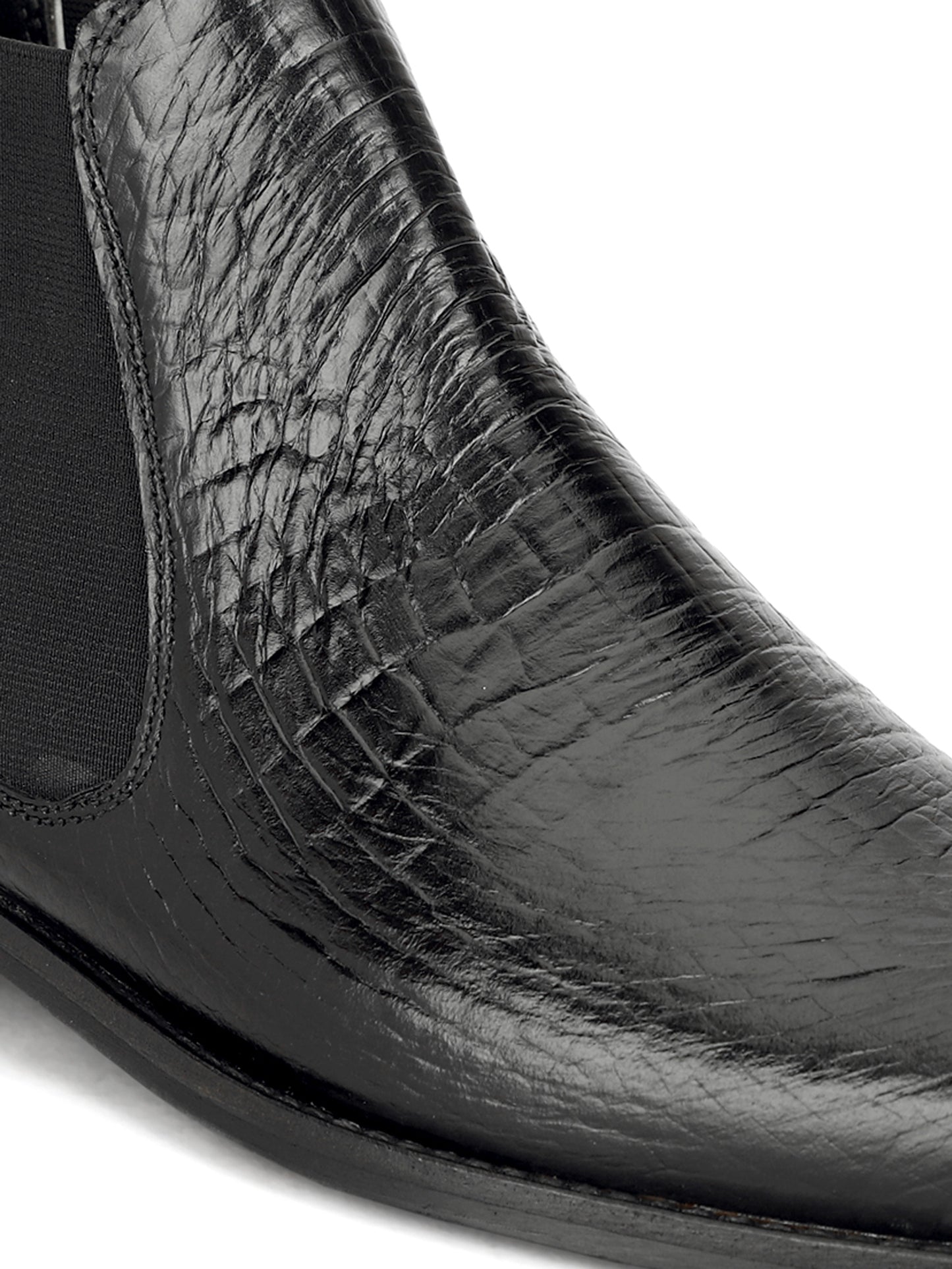 Genuine Leather Croco Print Chelsea Boots Black