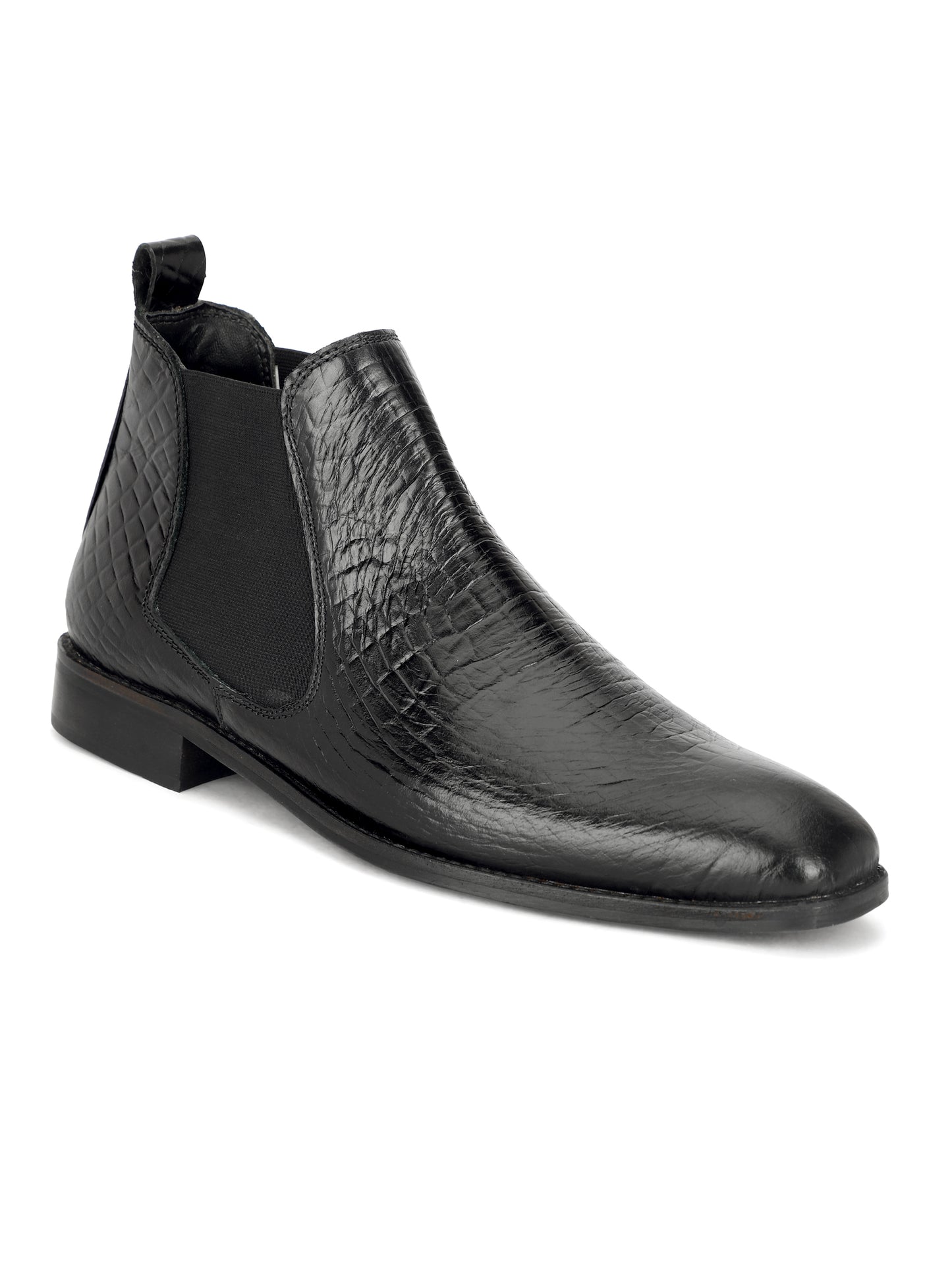 Genuine Leather Croco Print Chelsea Boots Black