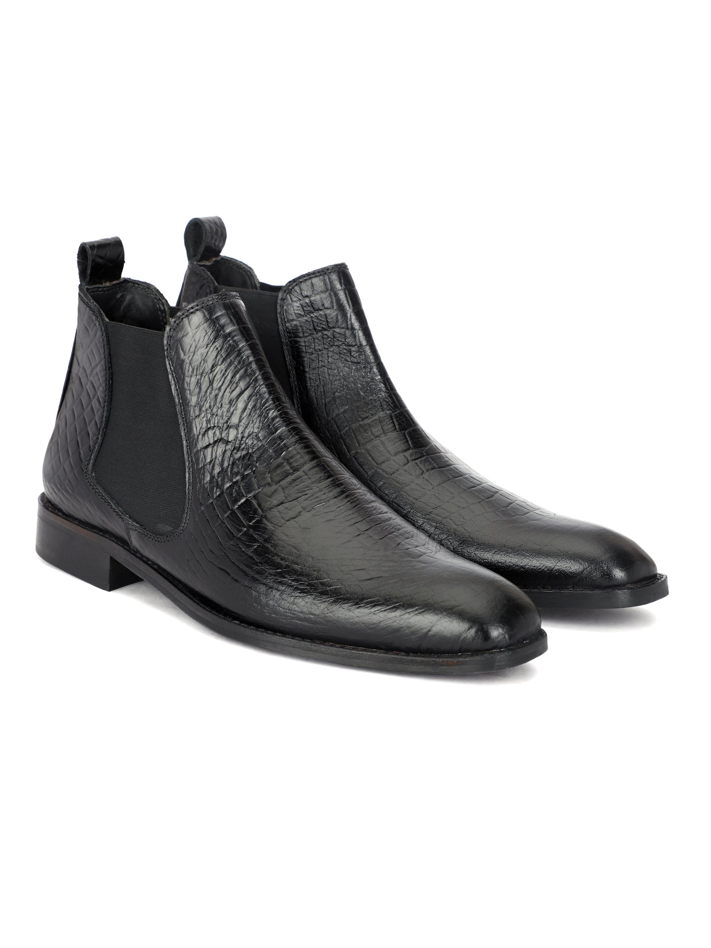 Genuine Leather Croco Print Chelsea Boots Black