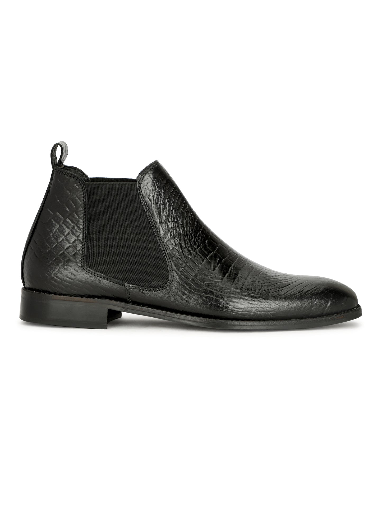 Genuine Leather Croco Print Chelsea Boots Black