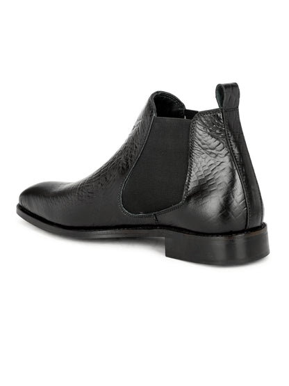 Genuine Leather Croco Print Chelsea Boots Black