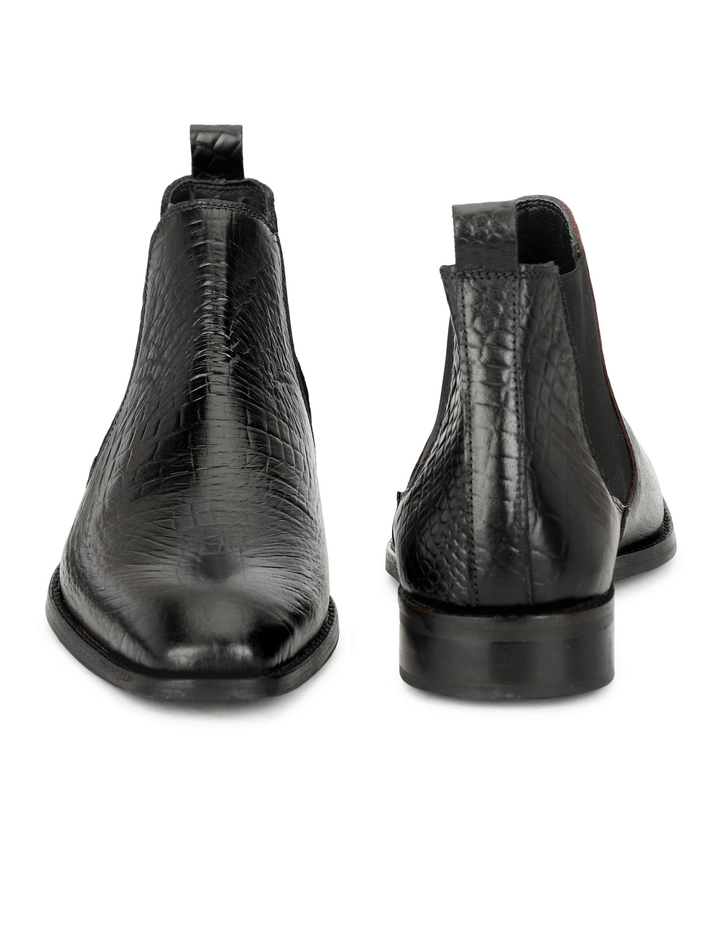 Genuine Leather Croco Print Chelsea Boots Black