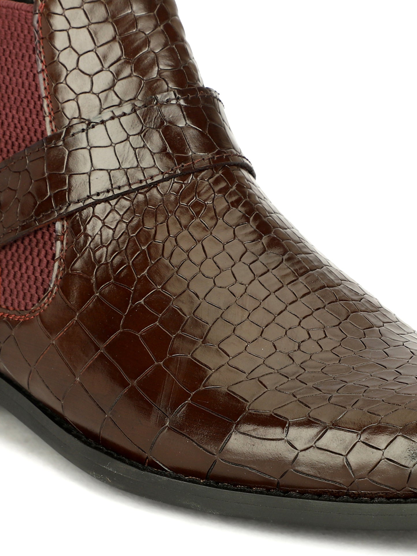 Genuine Leather Croco Chelsea Boots With Chain Buckle