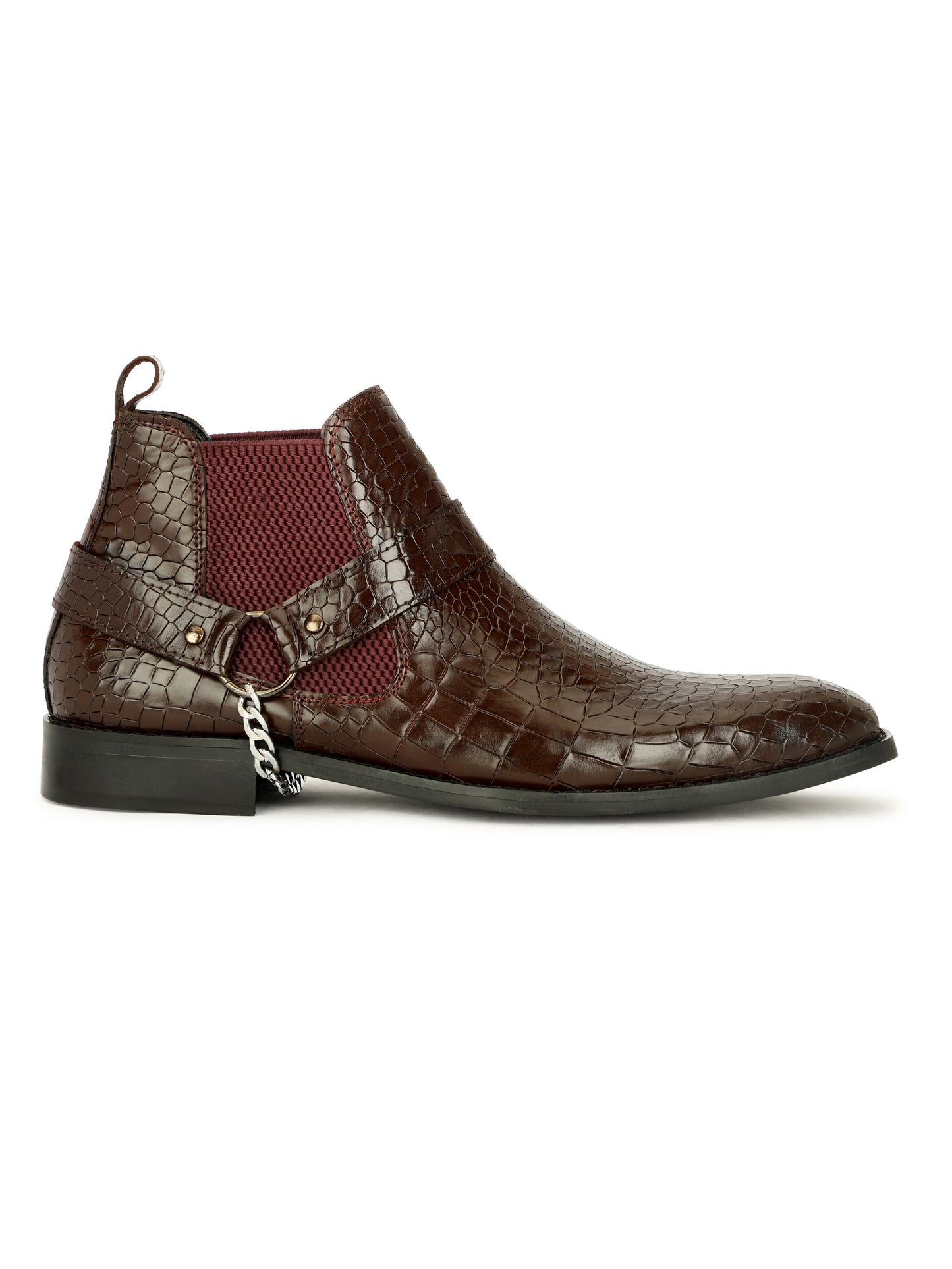 Genuine Leather Croco Chelsea Boots With Chain Buckle