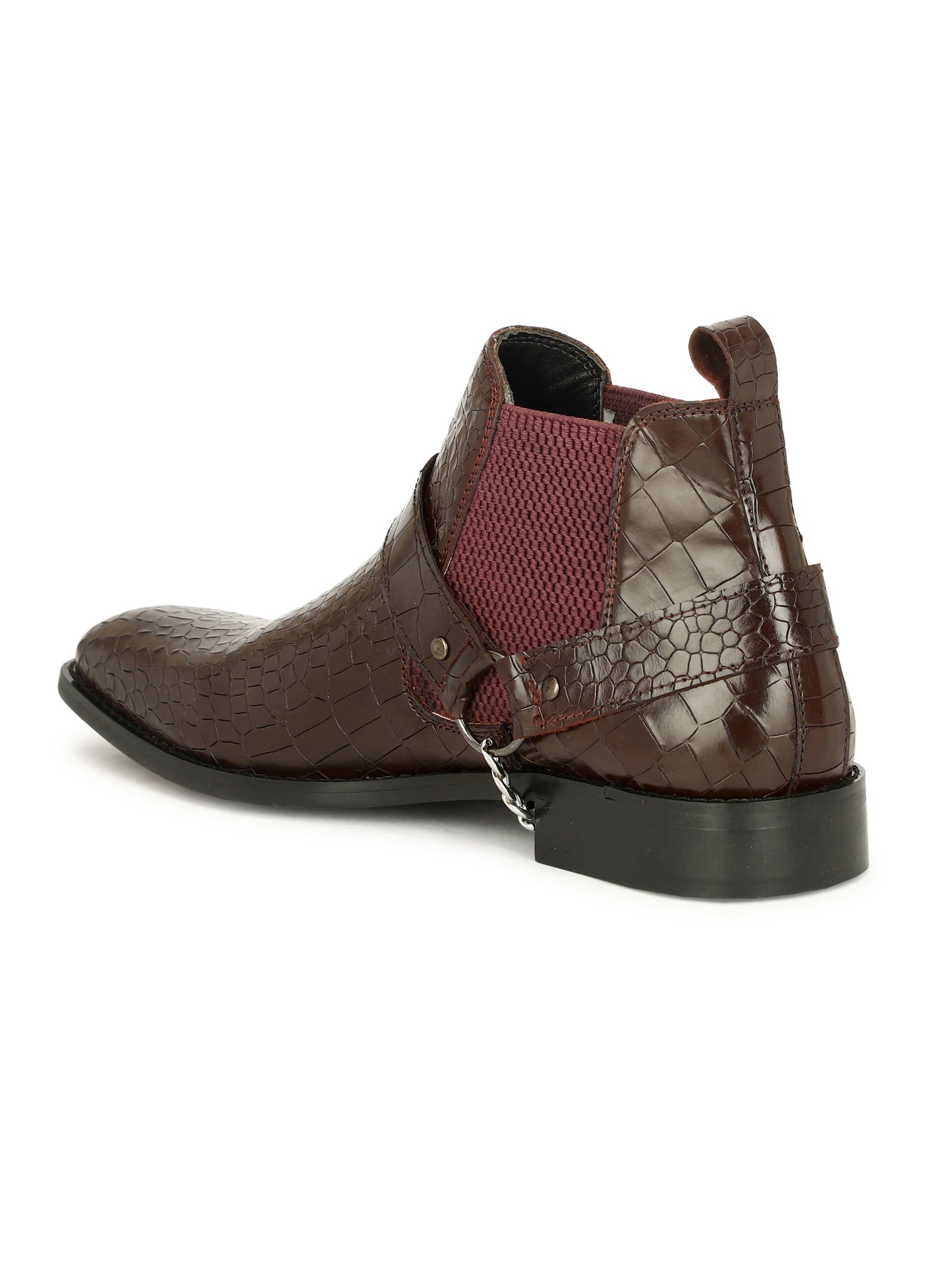 Genuine Leather Croco Chelsea Boots With Chain Buckle