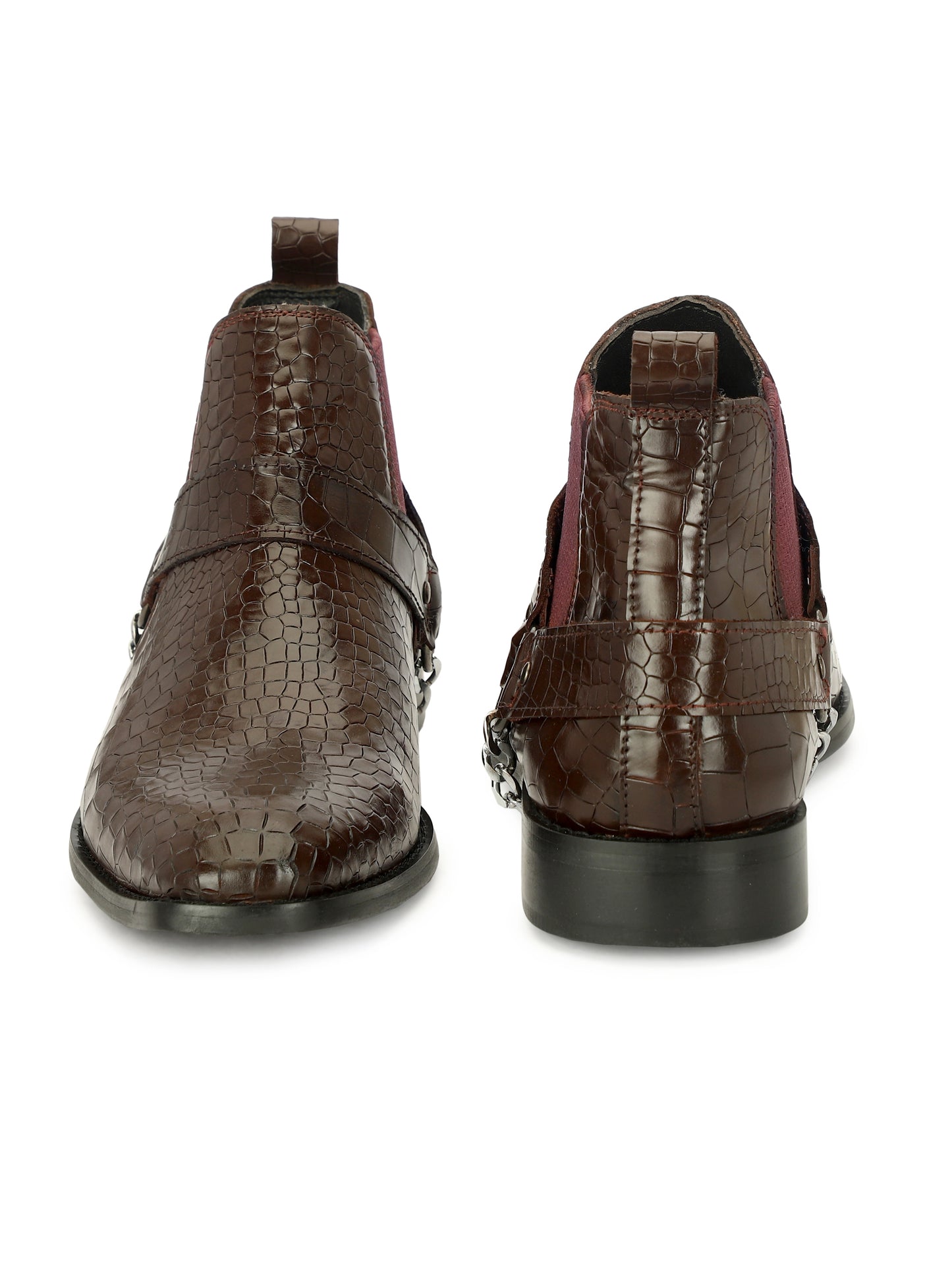 Genuine Leather Croco Chelsea Boots With Chain Buckle