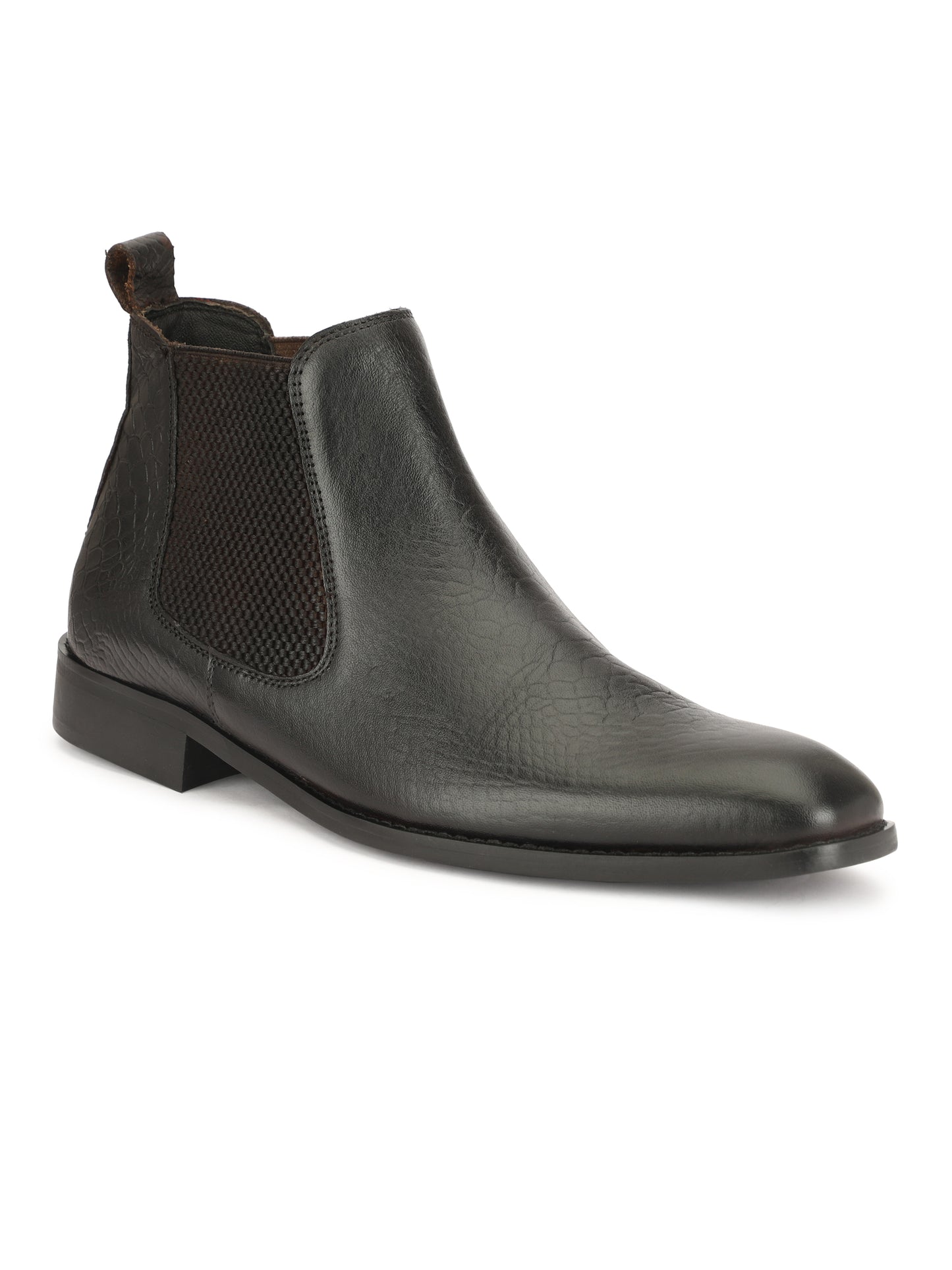 Genuine Leather  Snake  Print Chelsea  Boots Black