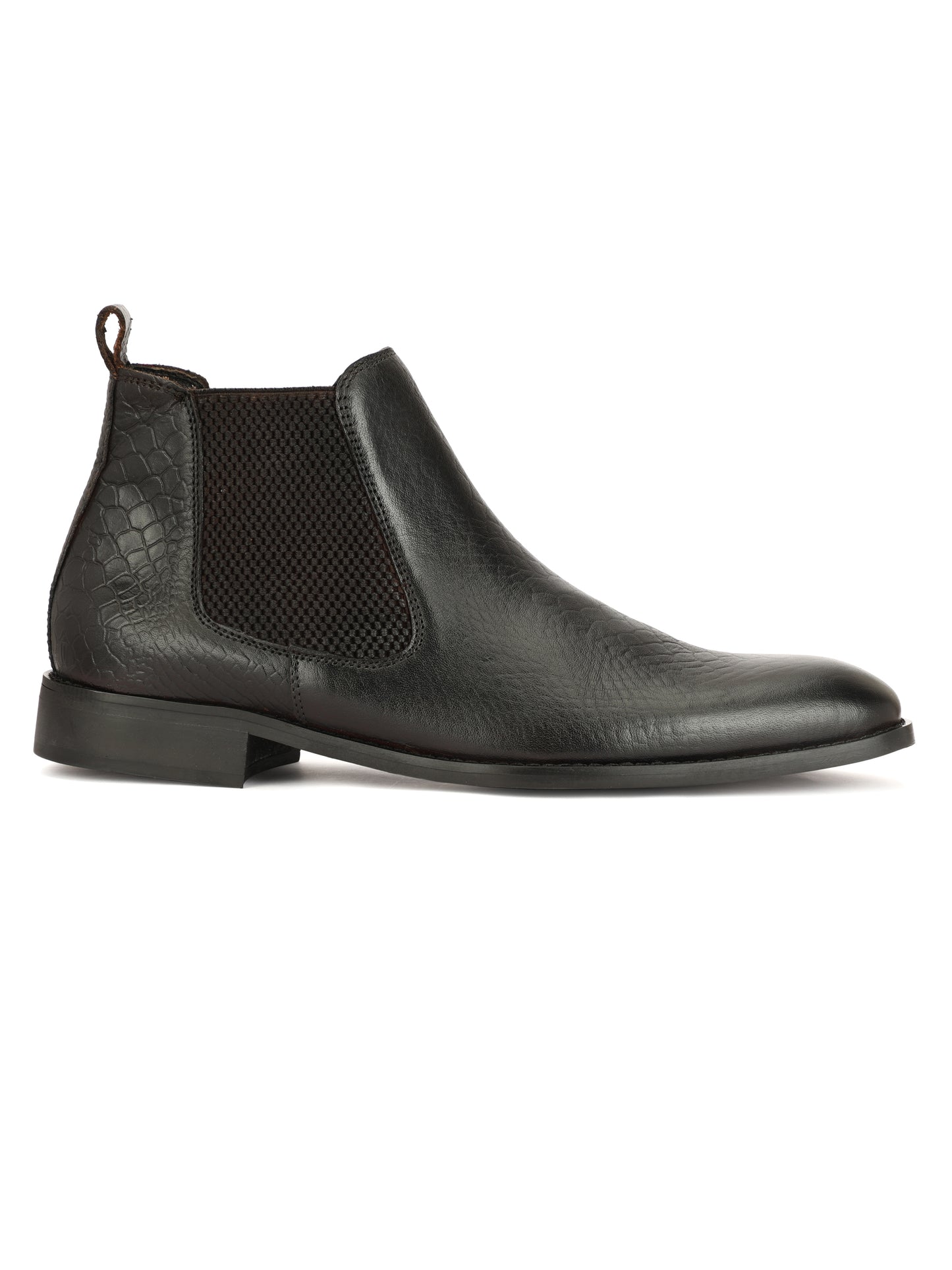 Genuine Leather  Snake  Print Chelsea  Boots Black