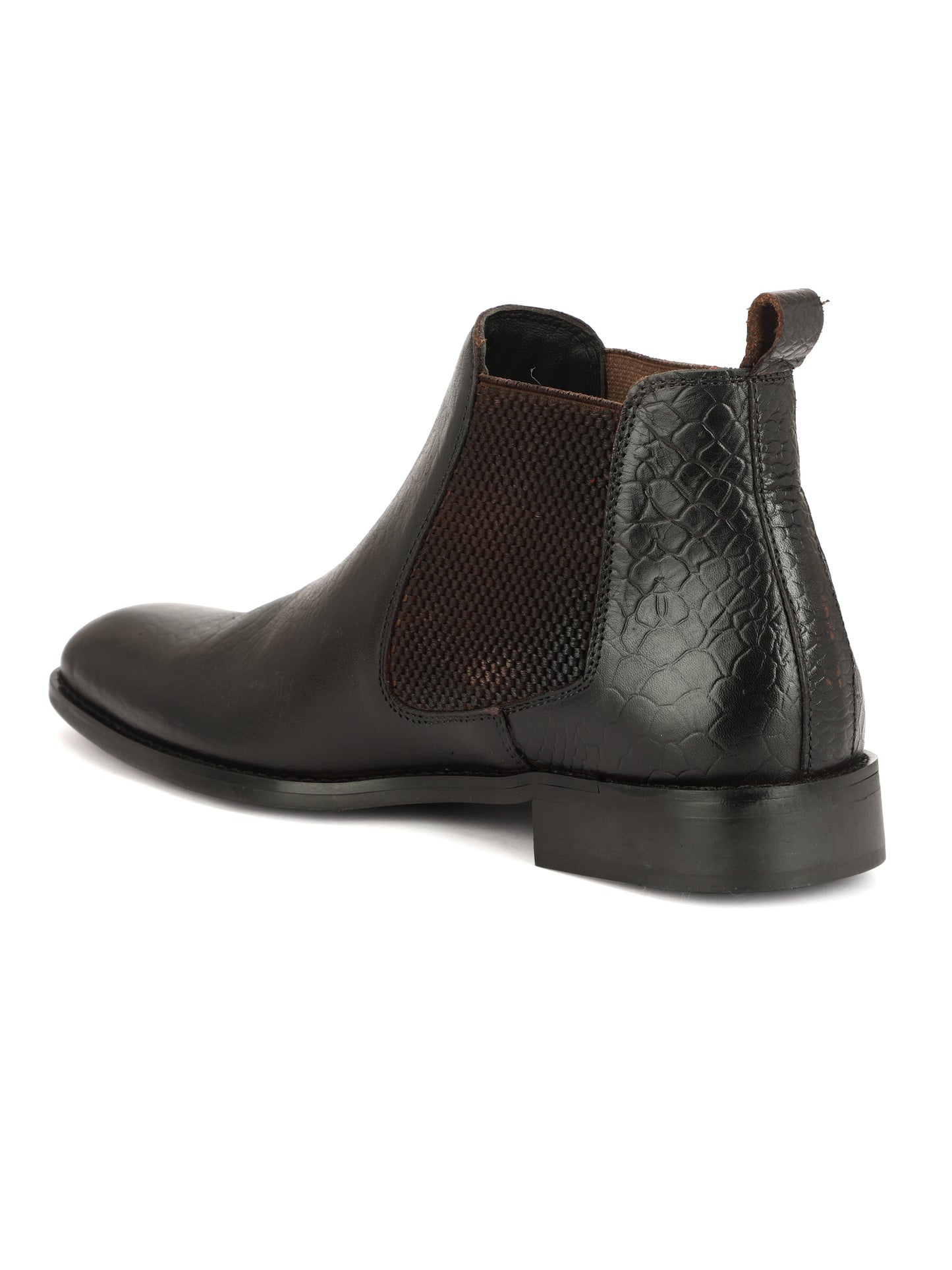 Genuine Leather  Snake  Print Chelsea  Boots Black