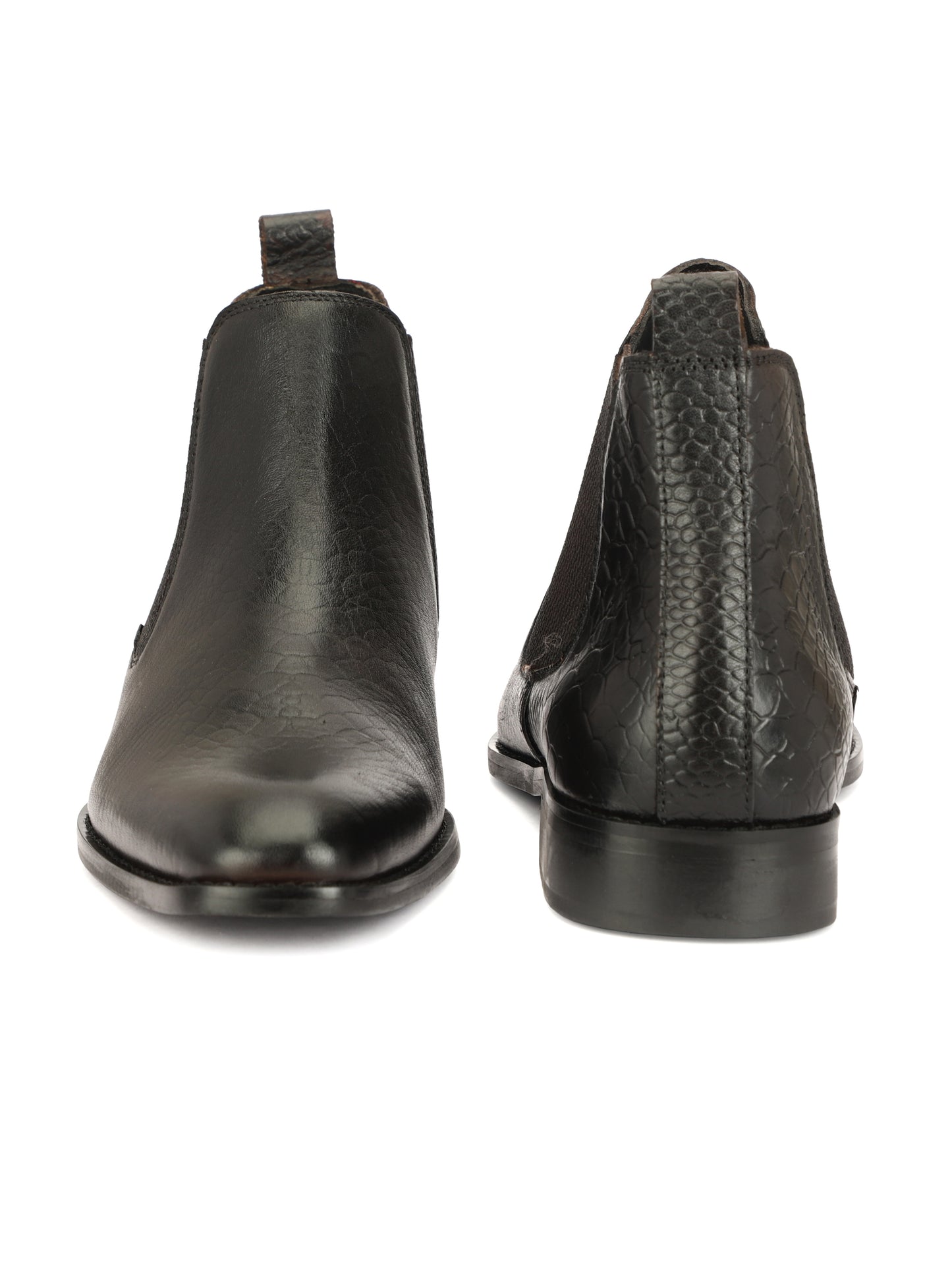 Genuine Leather  Snake  Print Chelsea  Boots Black