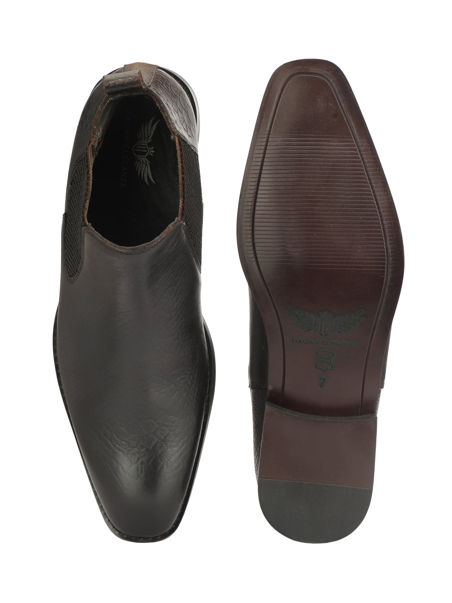 Genuine Leather  Snake  Print Chelsea  Boots Black