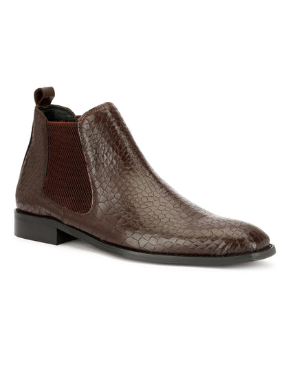 Genuine Leather Croco Chelsea  Boots | Cherry